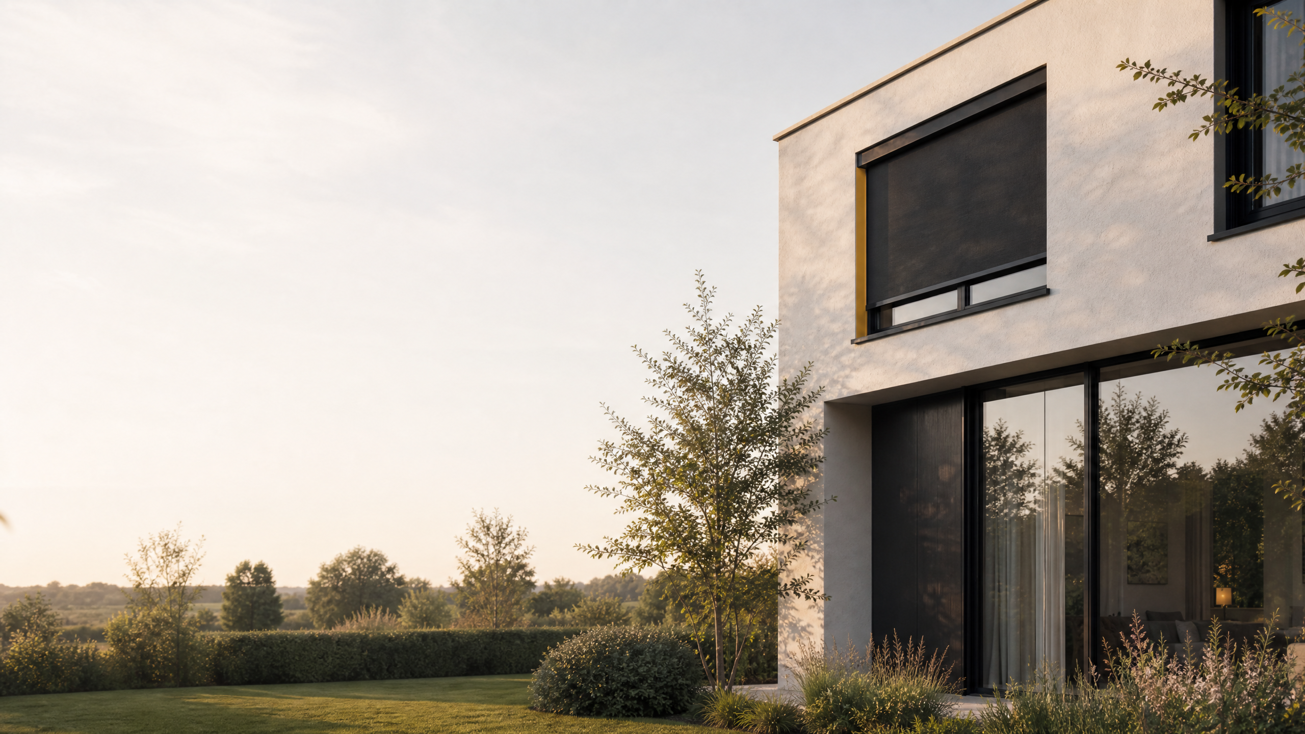 Screens bij ramen van een woninggevel